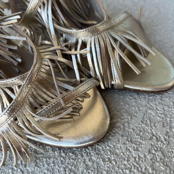 Perla Formentini Allegra Gold Platino Fringe Leather Heels Size 39 - Picture 3 of 11
